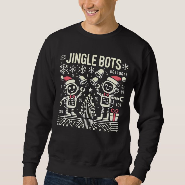 Jingle Bots Festive Helgdag Robots med Santa Hats Lång Ärmad Tröja (Framsida)
