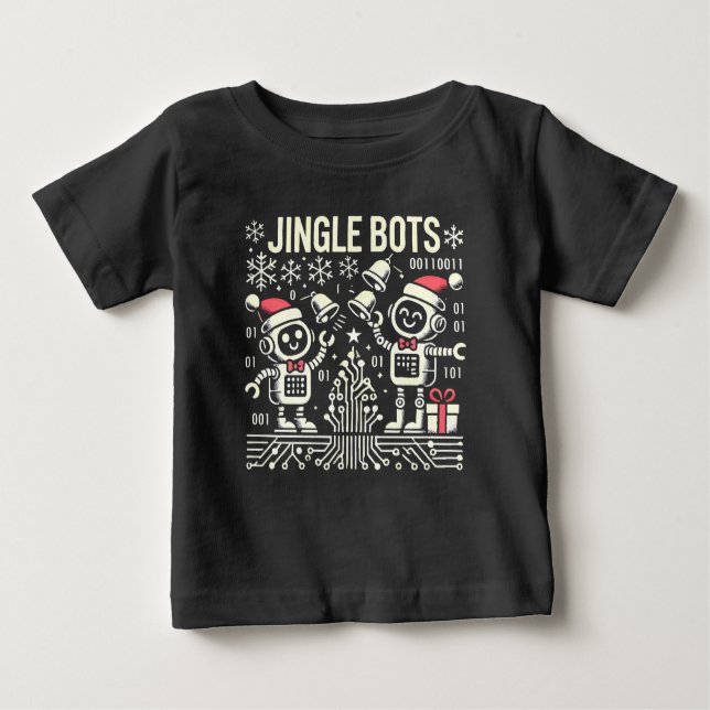 Jingle Bots Festive Helgdag Robots med Santa Hats T Shirt (Framsida)