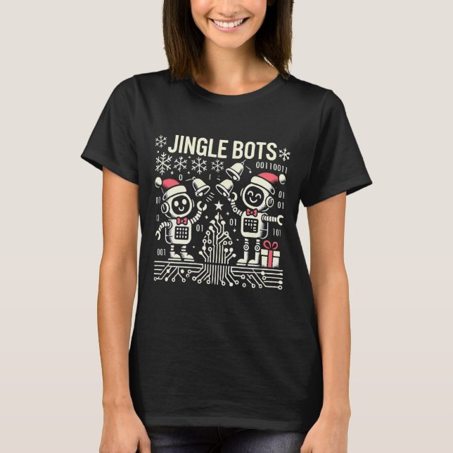 Jingle Bots Festive Helgdag Robots med Santa Hats T Shirt (Framsida)