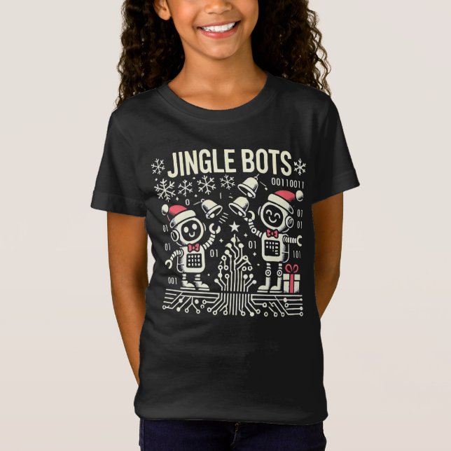 Jingle Bots Festive Helgdag Robots med Santa Hats T Shirt (Framsida)