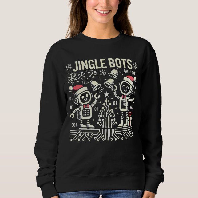 Jingle Bots Festive Helgdag Robots med Santa Hats T Shirt (Framsida)
