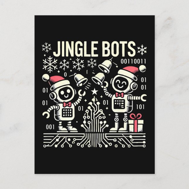 Jingle Bots Festive Helgdag Robots med Santa Hats Vykort (Framsida)
