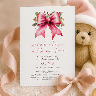 Jingle Bows Baby Toes Rosa Bow Festive Baby Shower Inbjudningar