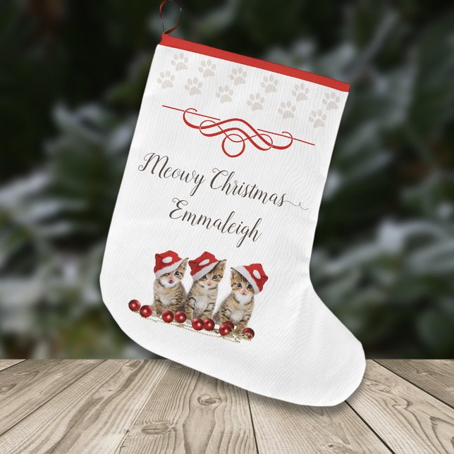 Jingle Cats Meowy God Jul Personlig Stor Julstrumpa (Skapare uppladdad)