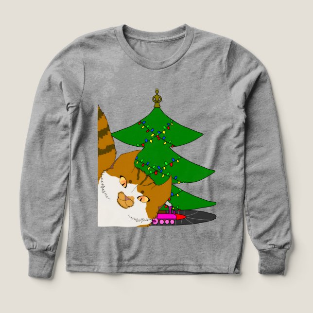 Jingle Claws & Christmas Tree Kids Long Sleeve T Shirt (Design framsida)