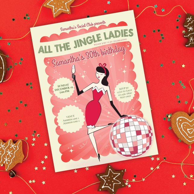 Jingle Dam kväll ut Retro Disco Boll Helgdag Inbjudningar (Jingle Ladies Night Out Retro Disco Ball Holiday Invitation Bridal Shower Birthdays Ladies Night Out)