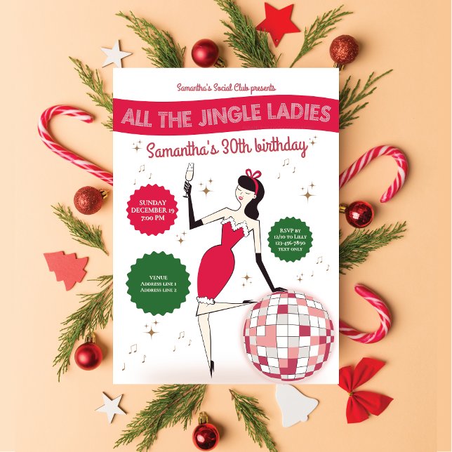 Jingle Dam Natt ut Disco Boll Retro Helgdag Inbjudningar (Jingle Ladies Night Out Disco Ball Holiday Invitation Funny Bridal Shower Bachelorette Birthday Bday)