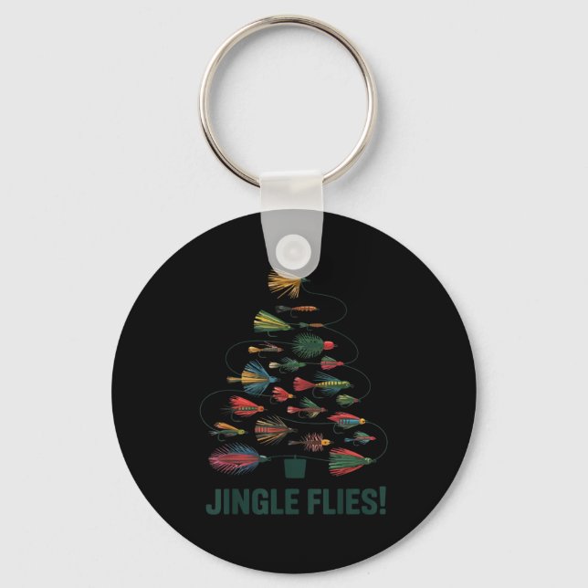 Jingle Flies Funny Fly Fishing Lure Christmas Paja Nyckelring (Framsida)
