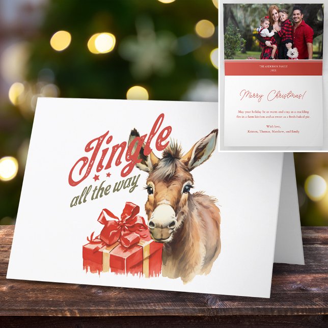 Jingle Hall Way Jul Farm Donkey Photo Helgkort (Skapare uppladdad)