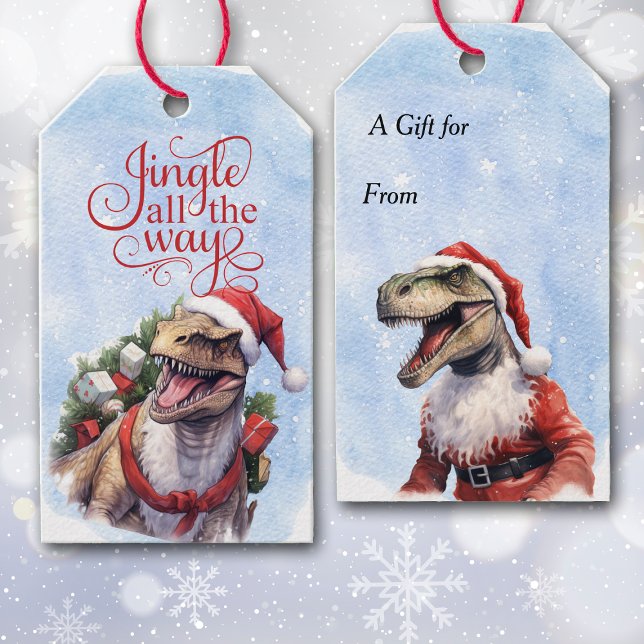 Jingle hela vägen Dinosaur Jultomten Presentetikett (Skapare uppladdad)