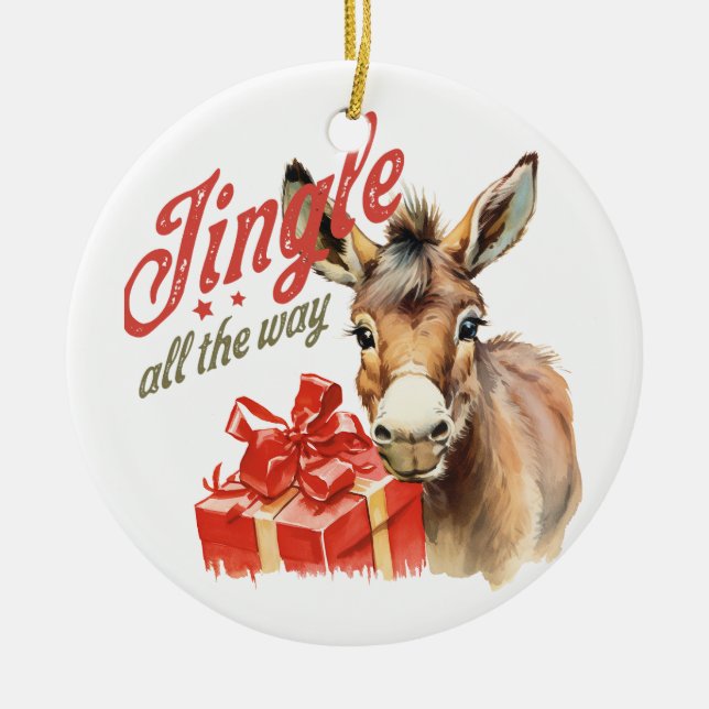 Jingle hela vägen Donkey jul Julgransprydnad Keramik (Framsidan)