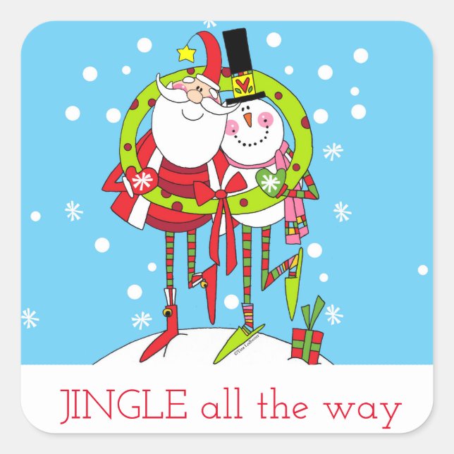 Jingle hela vägen fyrkantigt klistermärke (Framsida)