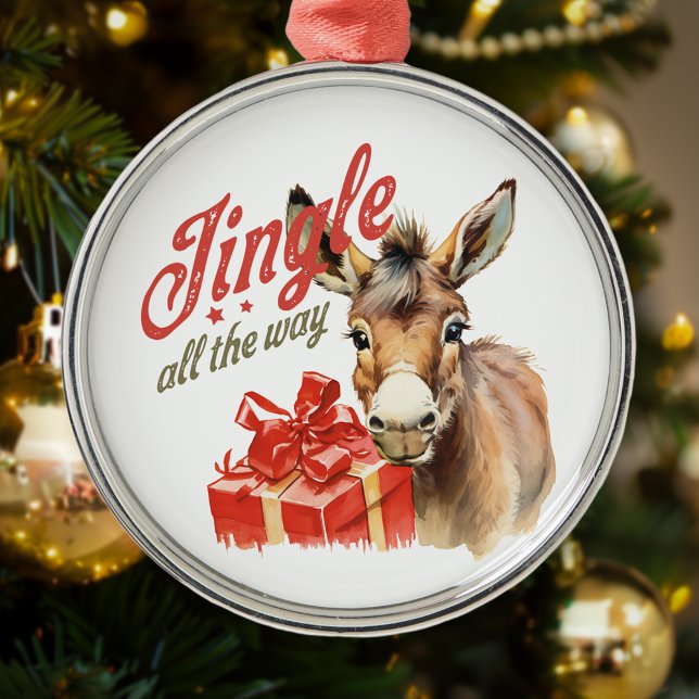 Jingle hela vägen Jul Farm Donkey Julgransprydnad Metall (Skapare uppladdad)