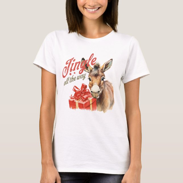 Jingle hela vägen Jul Farm Donkey T Shirt (Framsida)