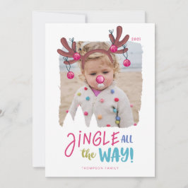 Jingle hela vägen Roligt Photo Reindeer Antler Klo Julkort