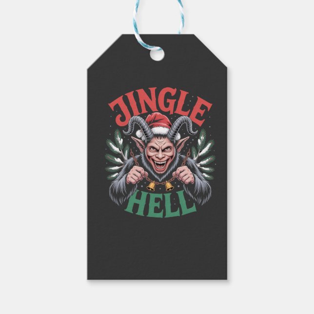 Jingle Heljul Krampus Evil Julafton Presentetikett (Framsidan)