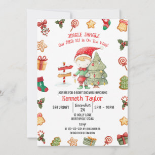 Jingle Jangle Little Elf, Baby Shower på julen Inbjudningar
