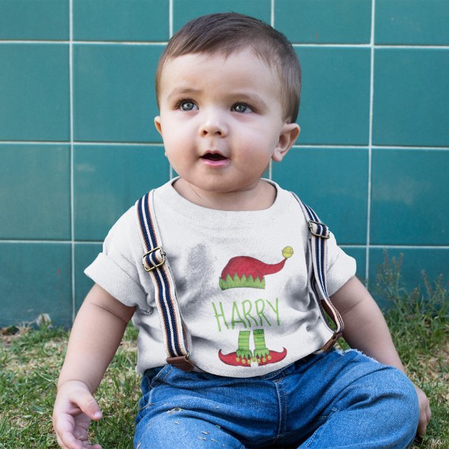 Jingle Jolly Merry Old Elf Hat and Shoes T Shirt (Red and green Christmas cute elf custom baby t shirt.)