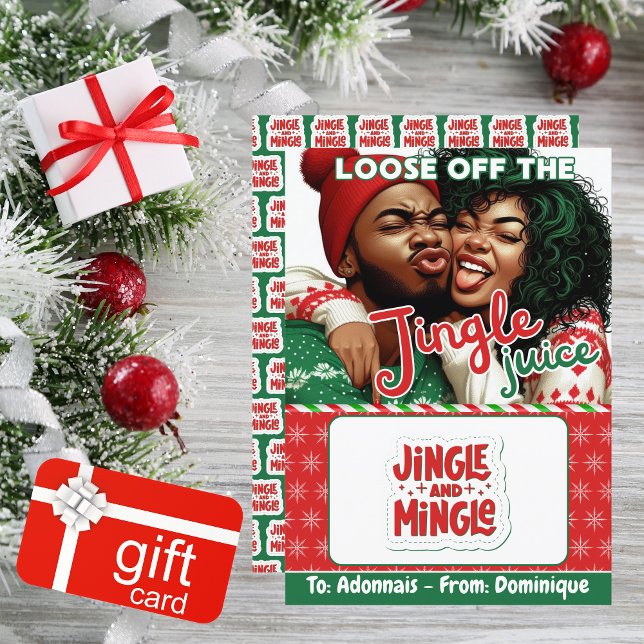 Jingle Juice Funny jul Gift Card Holder Inbjudningar (Loose off the Jingle Juice! African American Christmas Gift Card Holder  )