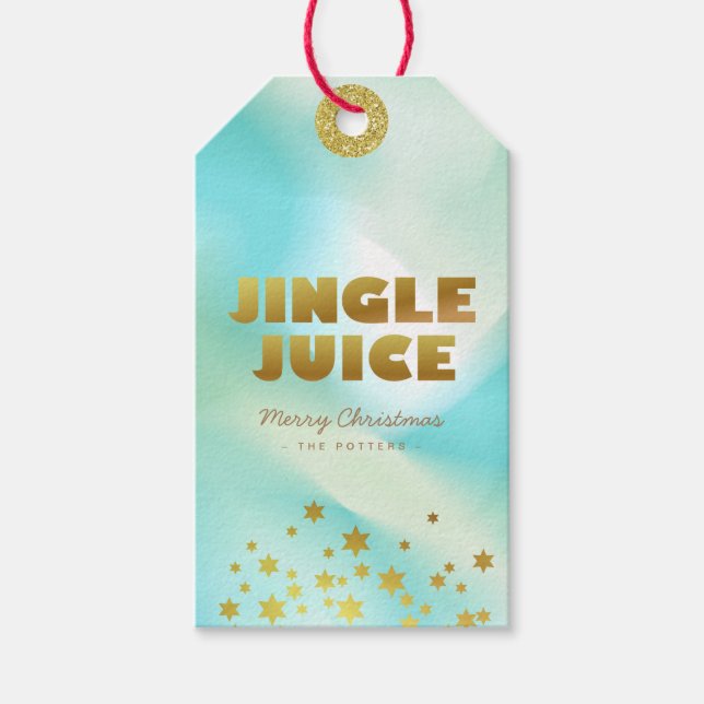 Jingle Juice | Klistra in Grönt övertoning & Guld Presentetikett (Framsidan)