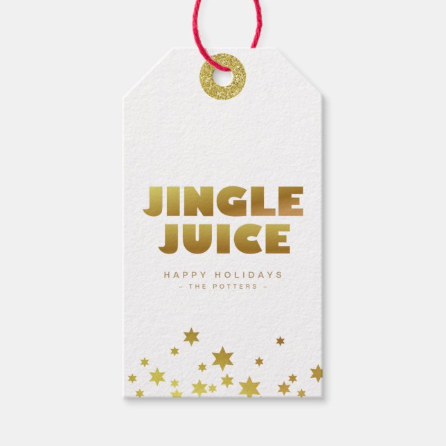 Jingle Juice | Roligt Jul White & Guld Mini Presentetikett (Framsidan)