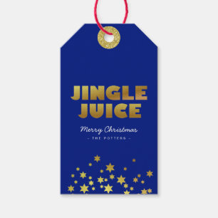 Jingle Juice   Roligt Julblått och Guld Presentetikett