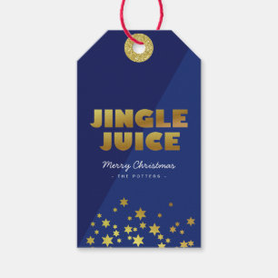 Jingle Juice   Roligt Julblått och Guld Presentetikett