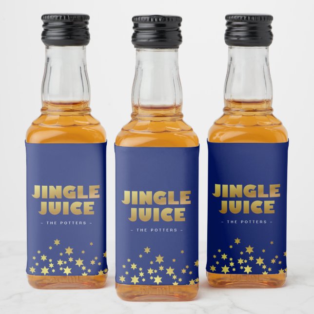 Jingle Juice | Roligt Julblått och Guld Spritflaskor Etikett (Flaskor)