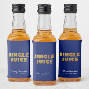 Jingle Juice   Roligt Julblått och Guld Spritflaskor Etikett