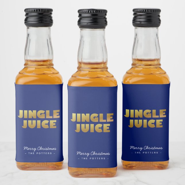 Jingle Juice | Roligt Julblått och Guld Spritflaskor Etikett (Flaskor)