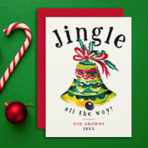 Jingle jul Bell Red and Grönt Bow Watercolor