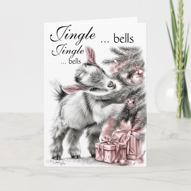 Jingle Klockor - Baby Goat-jul Helgkort (Framsida)