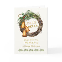 Jingle Klockor Holly Gräs jul-Helgdag kort