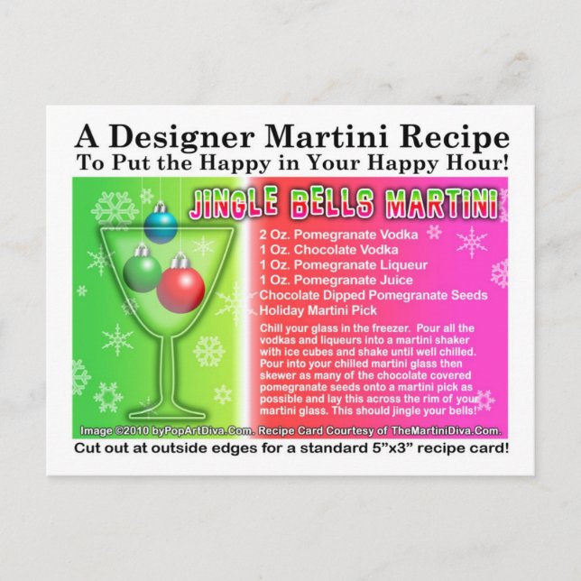 Jingle Klockor jul Martini Recipe Postcard Vykort (Framsida)