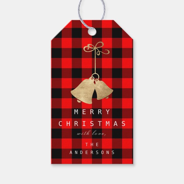 Jingle Klockor på Guld Play Red Black Merry till Presentetikett (Framsidan)