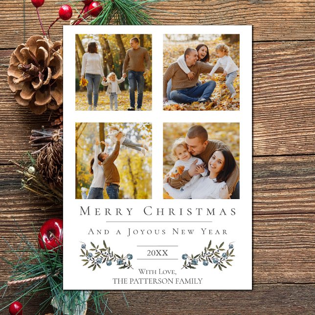 Jingle Klockor Photo Collage jul | Vit Julkort (White Jingle Bells Four Photo Christmas Holiday Card)
