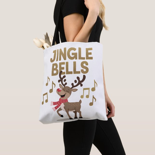Jingle Klockor Singing Reindeer Tote Bag Tygkasse (Närbild)