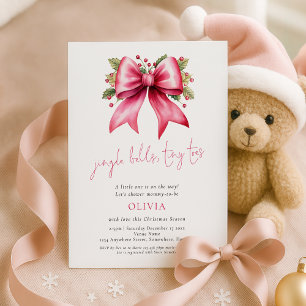 Jingle Klockor Tiny Toes Rosa Bow Julafton Baby Sh Inbjudningar
