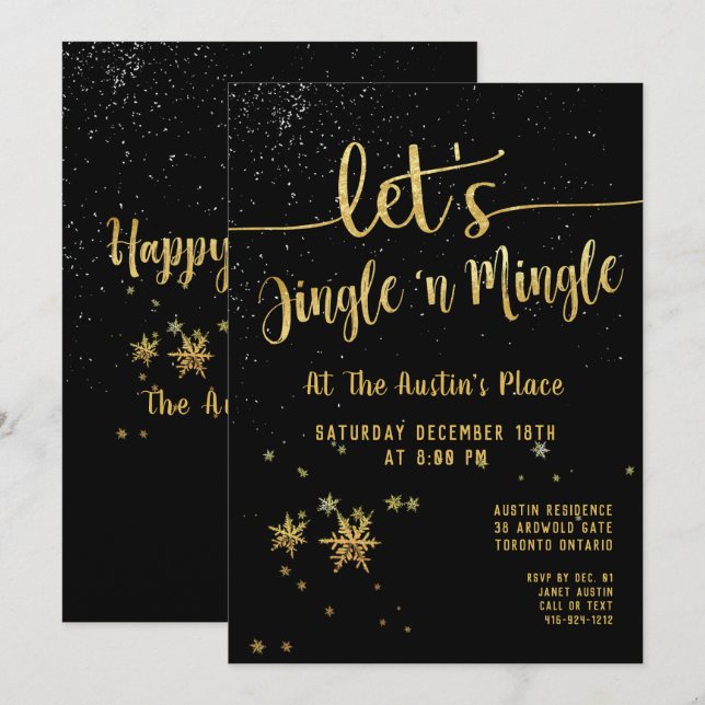 Jingle Mingle Black Guld Calligraphy Julfest Inbjudningar (Fram/baksida)