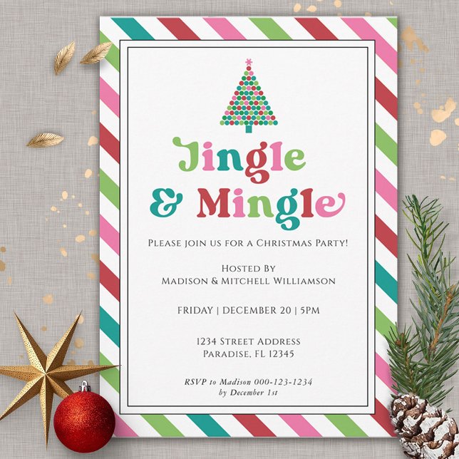 Jingle & Mingle Bright Retro jul Party Inbjudningar (Skapare uppladdad)
