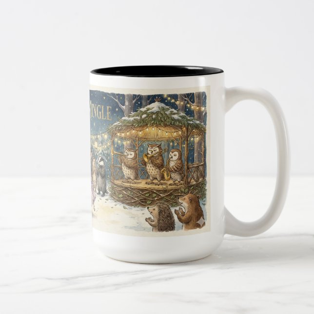 Jingle & Mingle Christmas Mug – Cute Woodland Anim Två-Tonad Mugg (Höger)