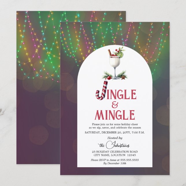 Jingle & Mingle Cocktail Julfest Inbjudningar (Fram/baksida)