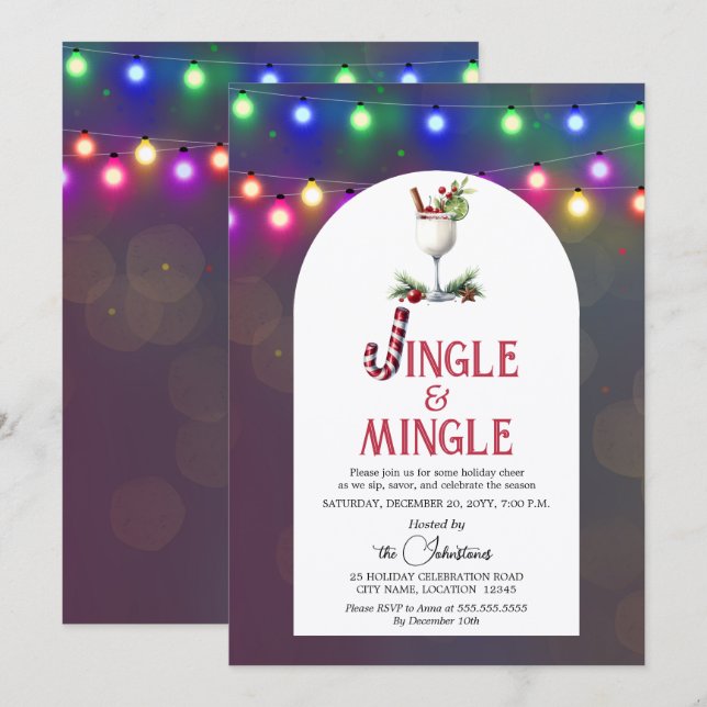 Jingle & Mingle Cocktail Julfirande Party Inbjudningar (Fram/baksida)