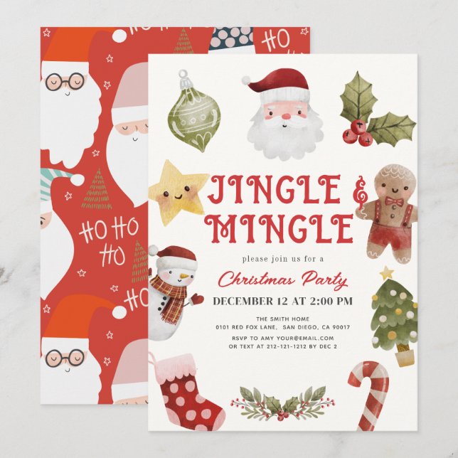 Jingle & Mingle Cute Jul-Julfest Inbjudningar (Fram/baksida)
