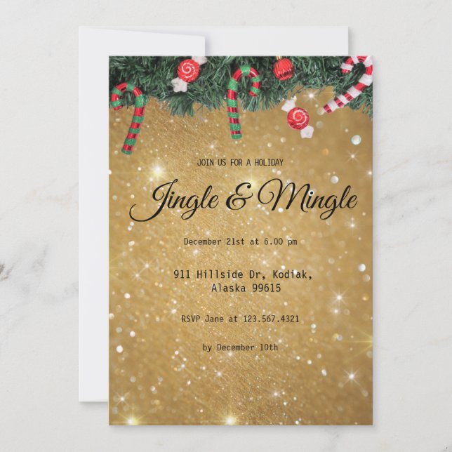 Jingle Mingle Elegant Modern Guld-jul Party Inbjudningar (Framsida)