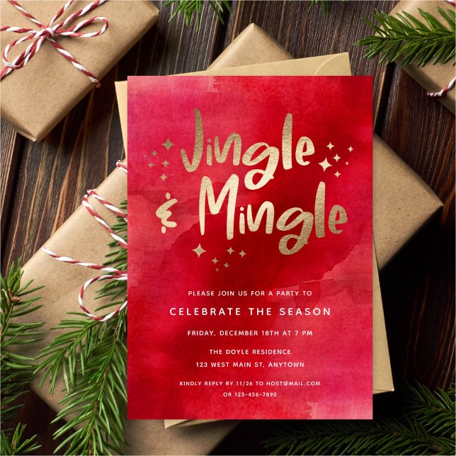 Jingle & Mingle Faux guldfoil Red | JULFEST Inbjudningar (Skapare uppladdad)