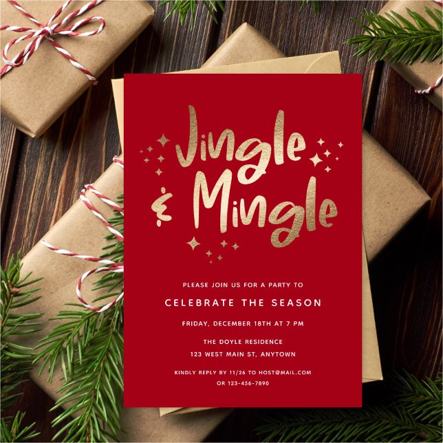 Jingle & Mingle Faux guldfoil Red | JULFEST Inbjudningar (Skapare uppladdad)