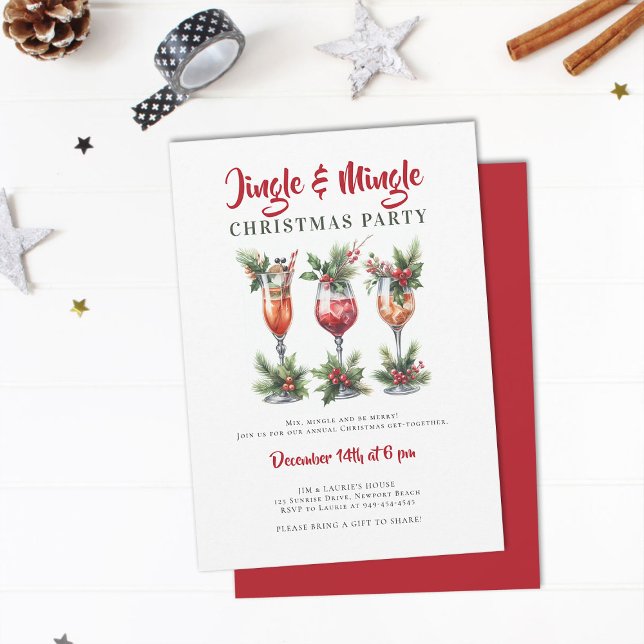 Jingle Mingle Festive Cocktails jul Party Inbjudningar (jingle mingle christmas party invitation cocktails mixer annual family holiday)