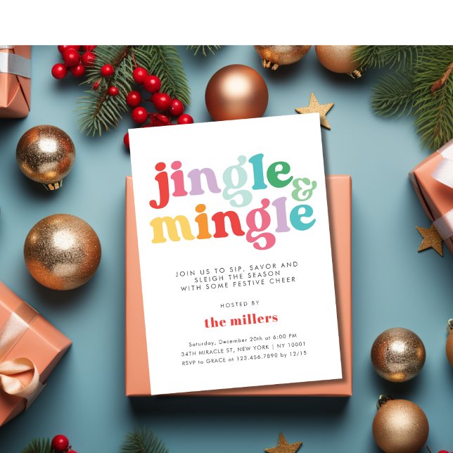 Jingle & Mingle Festive Colorful jul Party Inbjudningar (Jingle & Mingle Festive Colorful Christmas Party Invitation)