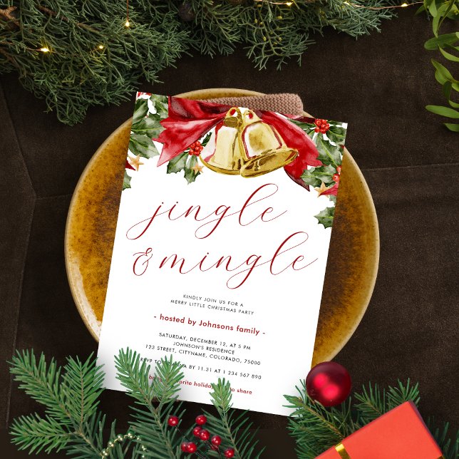 Jingle & Mingle Festive Guld Klockor jul Party Inbjudningar (Skapare uppladdad)